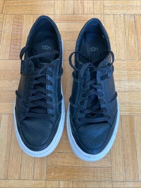 UGG Men’s Black Leather Sneakers with White Sole